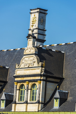 Window on the roof of an old medieval house in the old town of the historic city of Ghent, Belgiumのeditorial素材