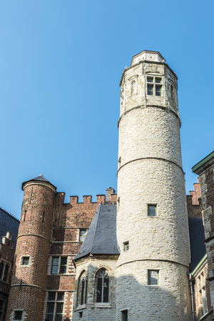 Facade of an old historic building in the medieval city of Ghent, Belgiumの写真素材