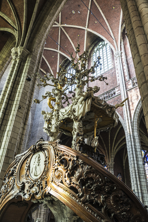 Pulpit of the Saint Bavo Cathedral (also known as Sint-Baafs Cathedral) in an old historic center of the medieval city of Ghent, Belgiumのeditorial素材