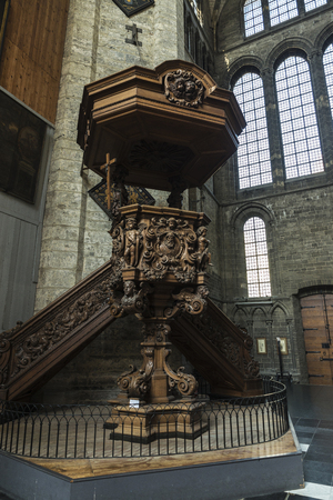 Pulpit of the Saint Nicholas Church in an old historic center of the medieval city of Ghent, Belgiumのeditorial素材
