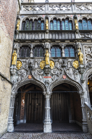 The Basilica of the Holy Blood in the medieval city of Bruges, Belgiumの写真素材
