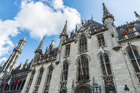 Facade of the Provinciaal Hof (Province Court), on the market place of Bruges in Belgiumの写真素材