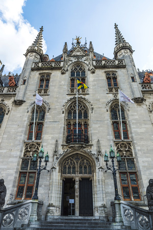 Facade of the Provinciaal Hof (Province Court), on the market place of Bruges in Belgiumの写真素材