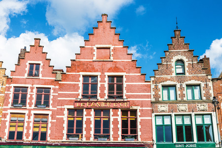 Bruges, Belgium, - August 31, 2017: Old colorful traditional houses in the Grote Markt ("Market Square") in the historic center of the medieval city of Bruges, Belgiumのeditorial素材