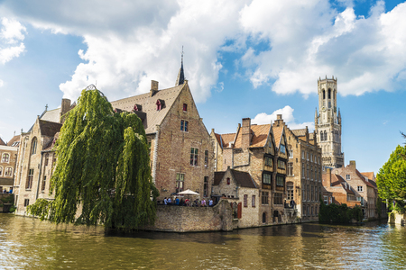 Bruges, Belgium, - August 31, 2017: Rozenhoedkaai or Rosary Dock with people around in the medieval city of Bruges, Belgiumのeditorial素材
