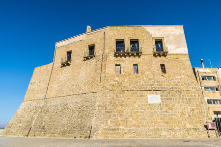 Facade of medieval castle of Castellammare del Golfo in Sicily, Italyのeditorial素材