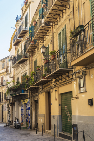 Palermo, Italy - August 10, 2017: Street of the old town in the center of Palermo in Sicily, Italyのeditorial素材