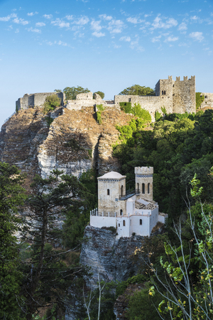 Torretta Pepoli and Venere castle in the historic village of Erice in Sicily, Italyの写真素材