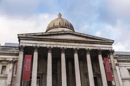 London, United Kingdom - January 4, 2018: Facade of The National Gallery in Trafalgar Square in London, England, United Kingdomのeditorial素材