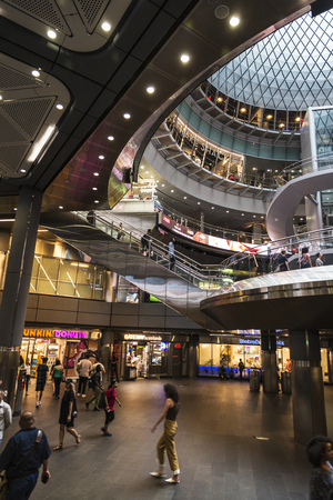 New York City, USA - July 26, 2018: Fulton Street Station with shops and people around in Manhattan in New York City, USAのeditorial素材