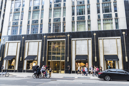 New York City, USA - July 28, 2018: Bergdorf Goodman, luxury department store, in Fifth Avenue (5th Avenue) with people around in Manhattan in New York City, USAのeditorial素材