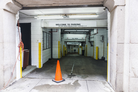 Entrance of an underground parking for cars in Manhattan in New York City, USAのeditorial素材
