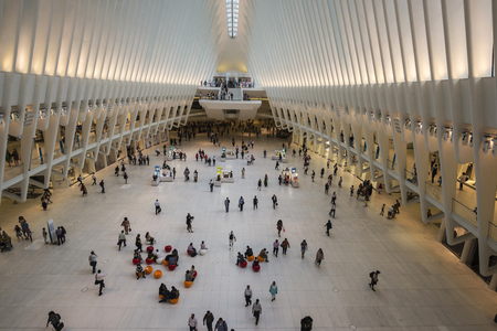 New York City, USA - July 26, 2018: Interior of the World Trade Center station (PATH), a new transit...