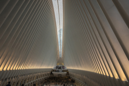 New York City, USA - July 26, 2018: Interior of the World Trade Center station (PATH), a new transit...