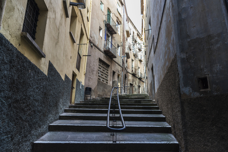 Street with staircase in the old town of the medieval city of Cardona in Catalonia, Spainの写真素材