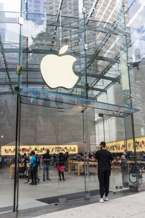 New York City, USA - August 3, 2018: Apple store with people inside in Manhattan, New York City, USAのeditorial素材