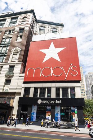 New York City, USA - July 31, 2018: Facade of the Macys department store with people around in Manhattan, New York City, USAのeditorial素材