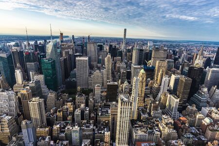 New York City, USA - July 31, 2018: Elevated view of the skyline of modern skyscrapers of Manhattan in New York City, USAのeditorial素材