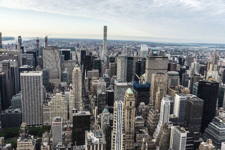 New York City, USA - July 31, 2018: Elevated view of the skyline of modern skyscrapers of Manhattan in New York City, USAのeditorial素材