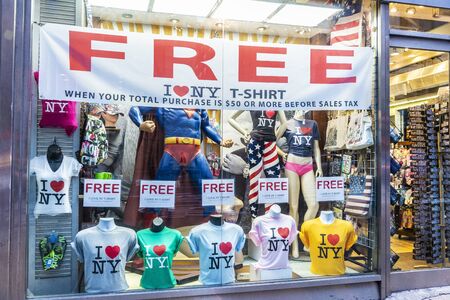 New York City, USA - August 1, 2018: Gift and clothing store with a heart-shaped label in Manhattan, New York City, USAのeditorial素材