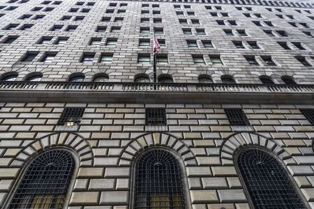 New York City, USA - August 1, 2018: Facade of the headquarters of the Federal Reserve Bank of New York in Lower Manhattan, New York City, USA.のeditorial素材