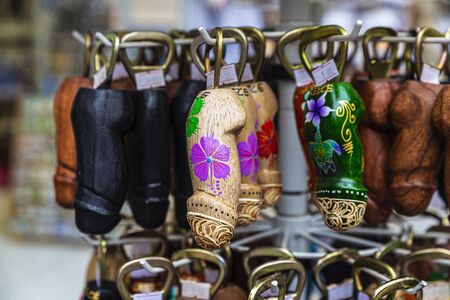 Athens, Greece - December 31, 2018: Souvenir shop with penis shaped wooden bottle openers in Athens,...
