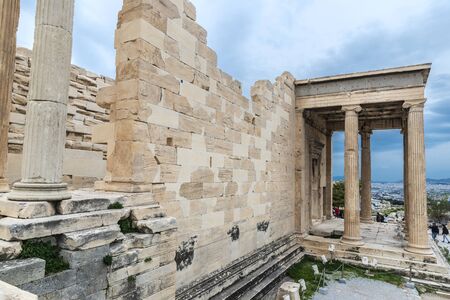 Facade of the temple of Erechtheion or Erechtheum of the Acropolis of Athens, Greeceの写真素材