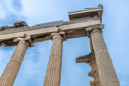 Facade of the temple of Erechtheion or Erechtheum of the Acropolis of Athens, Greece
