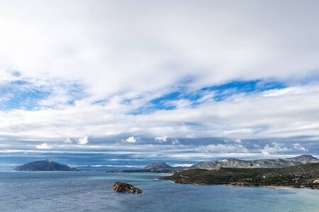 Overview of the coast of East Attica and the Patroklos island from the Cape Sounion in Greece の写真素材