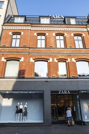 Malmo, Sweden - August 28, 2019: Zara clothing store with people around in MalmÃ¶, Swedenのeditorial素材