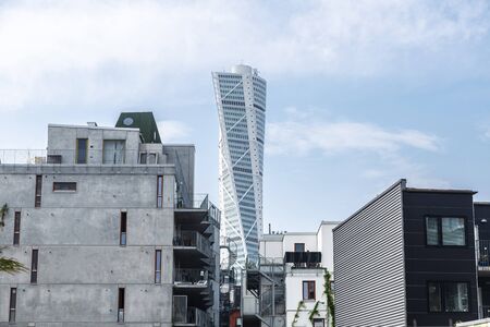 MalmÃ¶, Sweden - August 29, 2019: Turning Torso, neo-futurist residential skyscraper designed by...