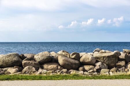 Dike in front of the Baltic Sea as background in VÃ¤stra Hamnen, Malmo, Sweden 