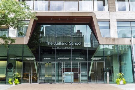 New York City, USA - August 3, 2018: Facade of the Juilliard School, private performing arts conservatory, located on Broadway at Lincoln Center Plaza on the Upper West Side of Manhattan, New York City, USAのeditorial素材