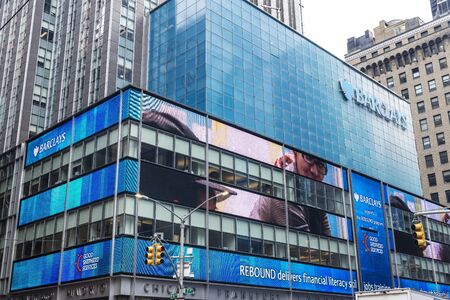 New York City, USA - August 3, 2018: Facade of a branch office of Barclays Bank in Manhattan, New York City, USAのeditorial素材