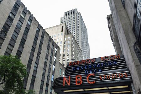 New York City, USA - August 3, 2018: Sign of the NBC Studios headquarters in the 30 Rockefeller Plaza, Manhattan, New York City, USAのeditorial素材