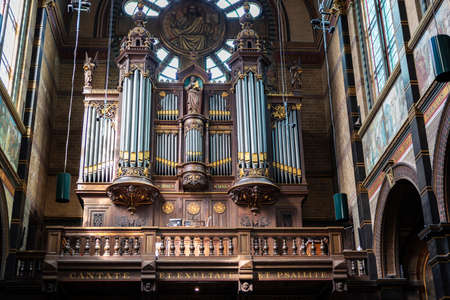 Organ of the Basilica of Saint Nicholas ( Van de Heilige Nicolaas or Sint-Nicolaaskerk ), church located in the centre of Amsterdam, Netherlandsのeditorial素材