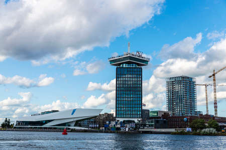 Amsterdam, Netherlands - September 7, 2018: Eye Filmmuseum and AâDAM Lookout in the Overhoeks neighborhood of Amsterdam, Netherlandsのeditorial素材