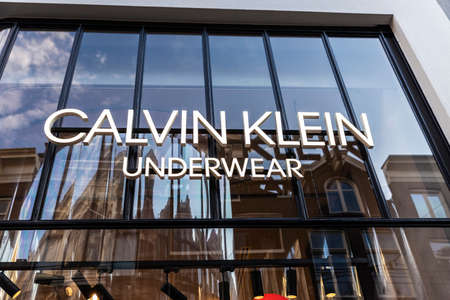 Amsterdam, Netherlands - September 9, 2018: Facade of a Calvin Klein Underwear clothing store in the center of Amsterdam, Netherlandsのeditorial素材