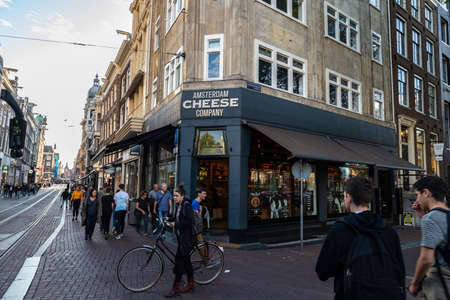 Amsterdam, Netherlands - September 9, 2018: Amsterdam Cheese Company shop with people around located in the center of Amsterdam, Netherlandsのeditorial素材