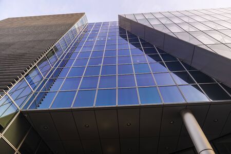 Low angle shot of modern office skyscrapers in Grand Canal Square, Dublin, Ireland 