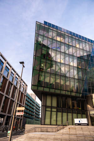 Dublin, Ireland - January 1, 2020: Logo of Facebook headquarters, office building in Grand Canal Square, Dublin, Irelandのeditorial素材
