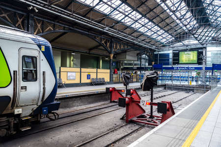 Dublin, Ireland - January 1, 2020: Stopped trains in Connolly station or Dublin Connolly, the...
