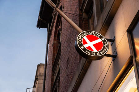 Copenhagen, Denmark - August 26, 2019: Logo of the souvenir shop located along Stroget shopping street in Copenhagen, Denmarkのeditorial素材