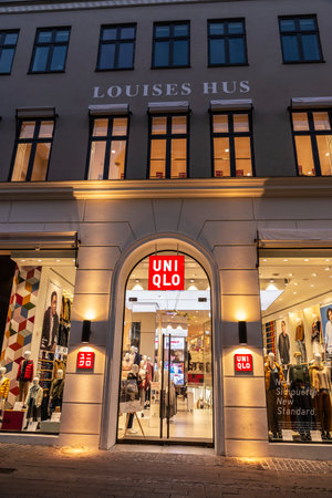 Copenhagen, Denmark - August 26, 2019: Uniqlo fashion clothing store located along Stroget shopping street in Copenhagen, Denmarkのeditorial素材