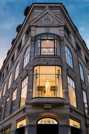Copenhagen, Denmark - August 26, 2019: Zara fashion clothing store located along Stroget shopping...