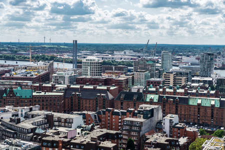 Hamburg, Germany - August 21, 2019: Overview of Hamburg seen from Church of St. Nicholas (Nikolai) in Germanyのeditorial素材