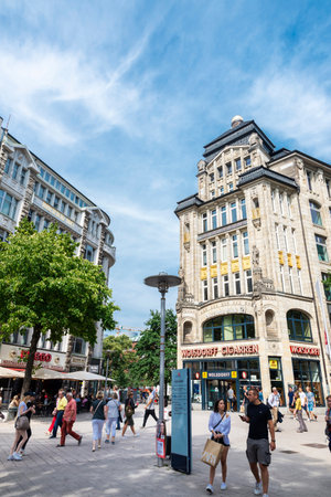 Hamburg, Germany - August 23, 2019: SpitalerstraÃe, shopping street with people around in Altstadt quarter, Hamburg, Germanyのeditorial素材