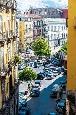 Naples, Italy - September 6, 2019: Overview of a street of classic buildings in the old town of Naples, Italyのeditorial素材