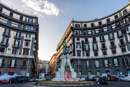 Naples, Italy - September 9, 2019: Statue of Umberto I or Humbert I with people around in the promenade of Naples, Italyのeditorial素材