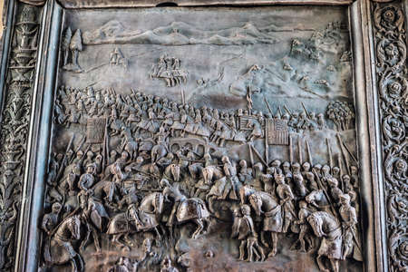 Engraved on the door of the Castel Nuovo (New Castle) or Maschio Angioino in Naples, Italyのeditorial素材